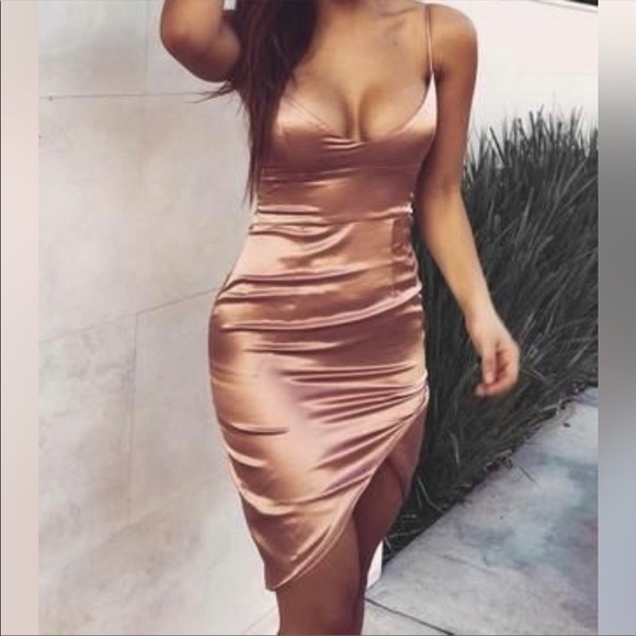 Meshki Dresses & Skirts - Meshki Rose Gold Satin Estella Dress